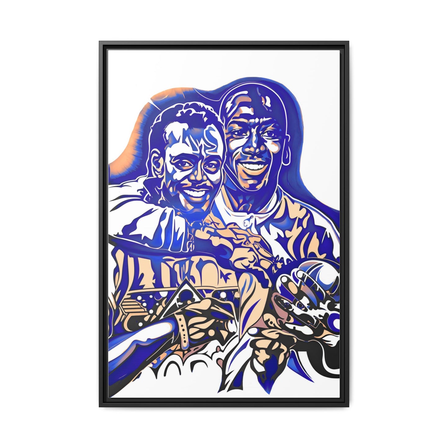 NsArt-Walter P and MJ. Custom Framed Matte Canvas Print, Multi-color Retro Basketball Artwork.