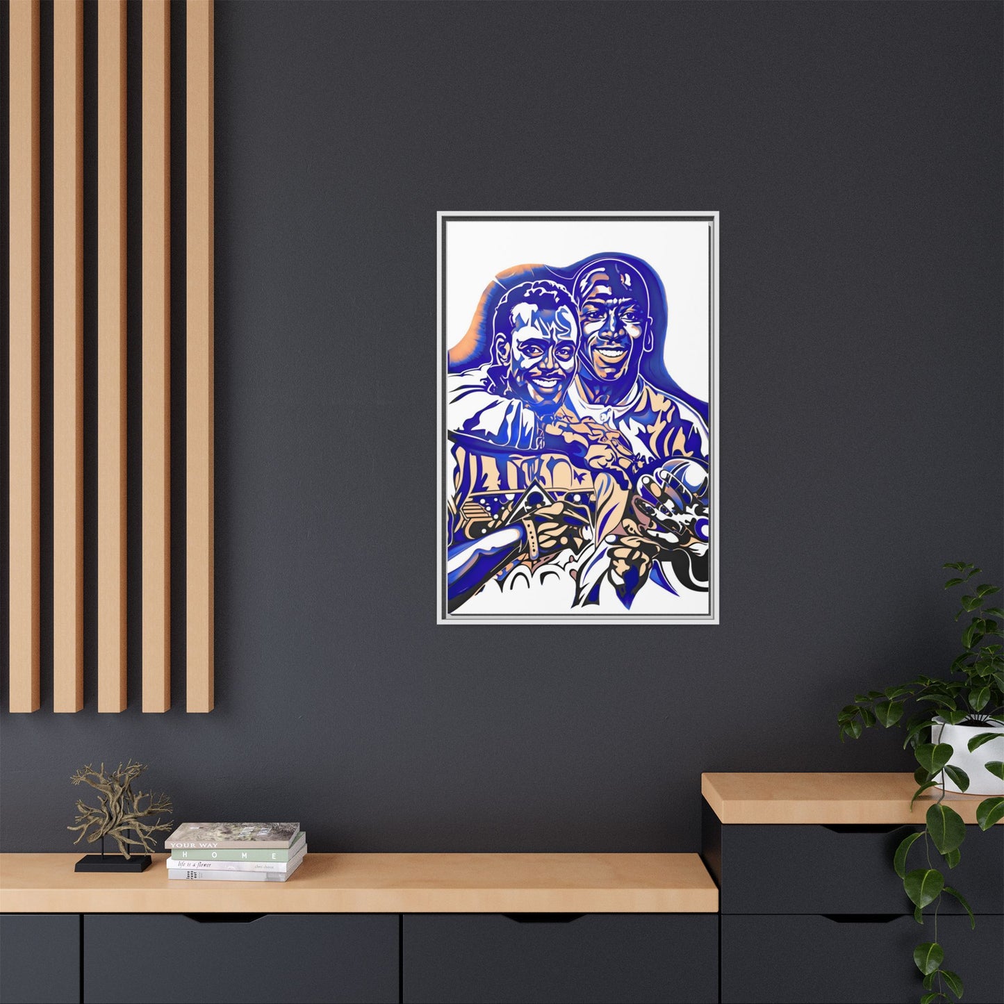 NsArt-Walter P and MJ. Custom Framed Matte Canvas Print, Multi-color Retro Basketball Artwork.