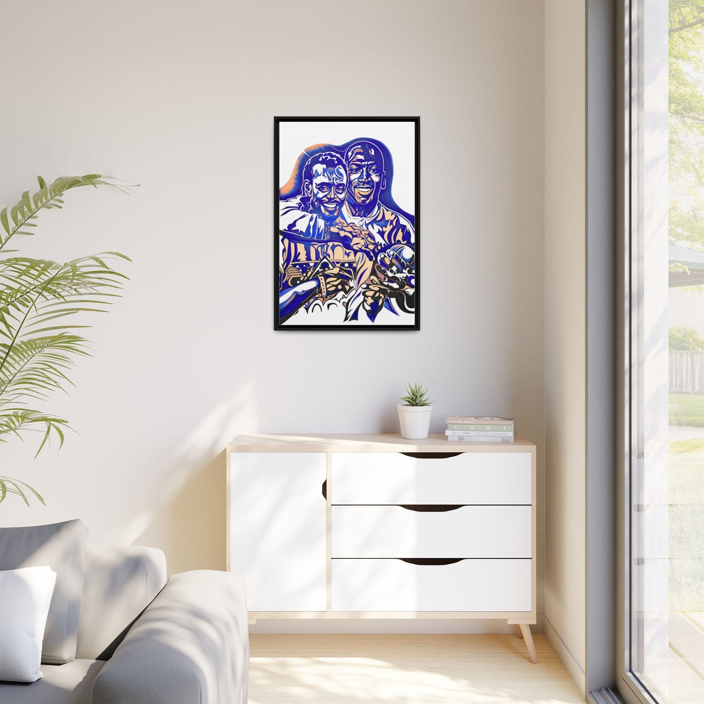 NsArt-Walter P and MJ. Custom Framed Matte Canvas Print, Multi-color Retro Basketball Artwork.