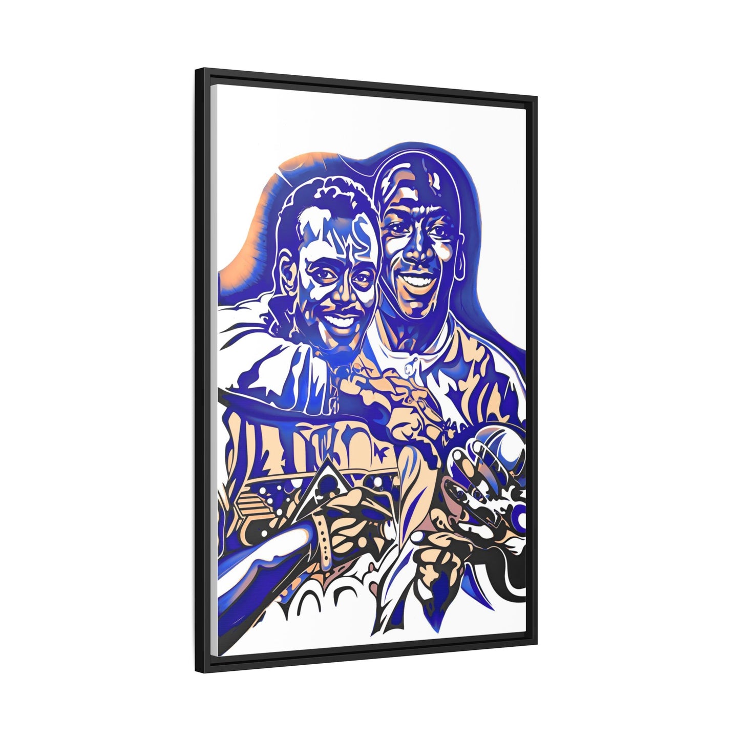 NsArt-Walter P and MJ. Custom Framed Matte Canvas Print, Multi-color Retro Basketball Artwork.