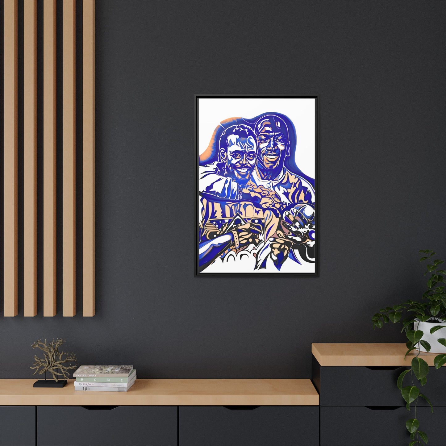 NsArt-Walter P and MJ. Custom Framed Matte Canvas Print, Multi-color Retro Basketball Artwork.