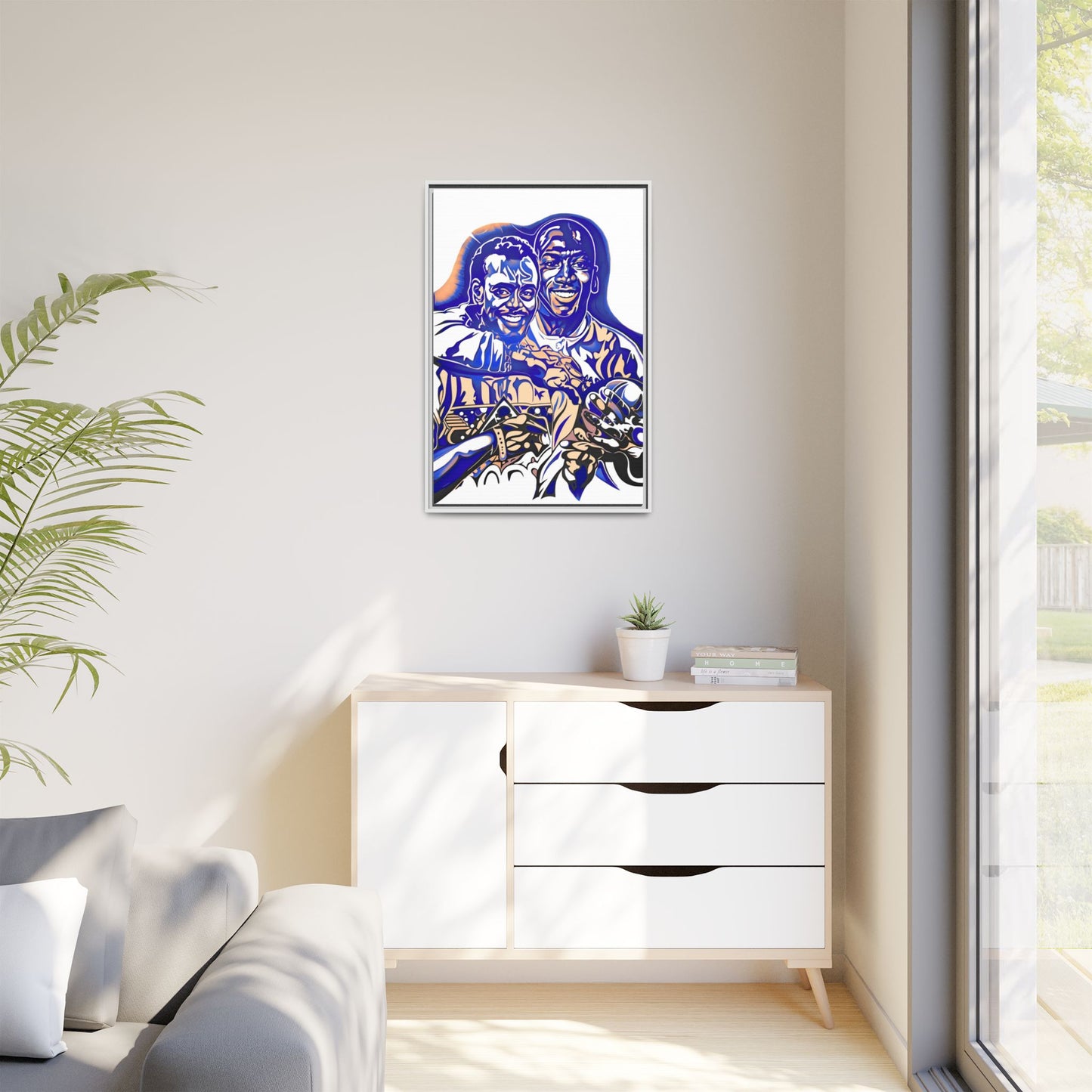 NsArt-Walter P and MJ. Custom Framed Matte Canvas Print, Multi-color Retro Basketball Artwork.