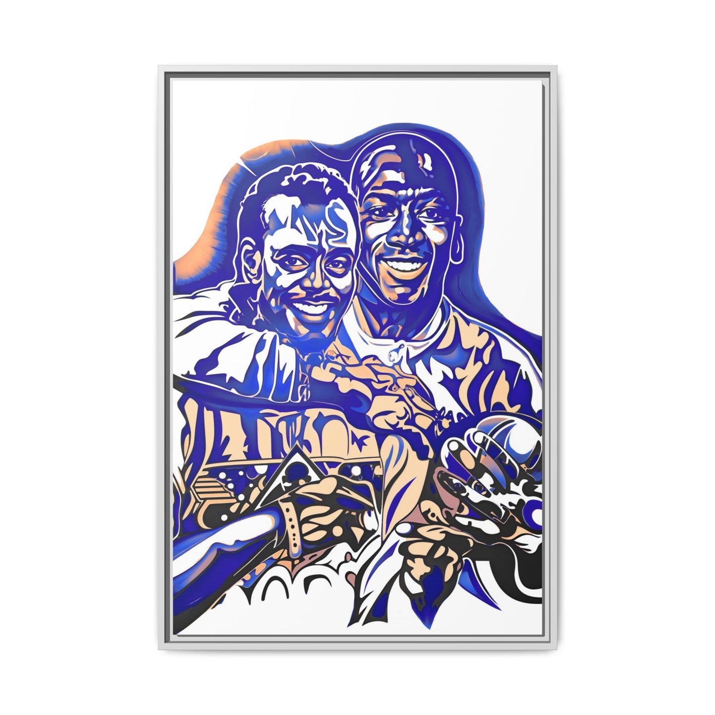 NsArt-Walter P and MJ. Custom Framed Matte Canvas Print, Multi-color Retro Basketball Artwork.