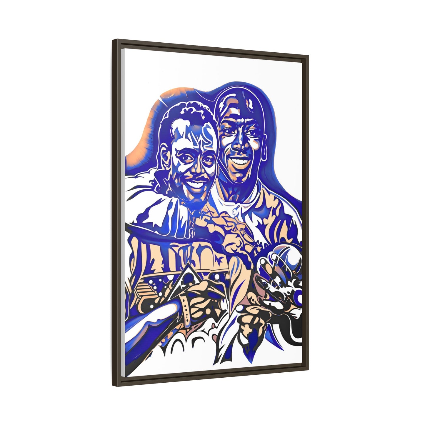 NsArt-Walter P and MJ. Custom Framed Matte Canvas Print, Multi-color Retro Basketball Artwork.