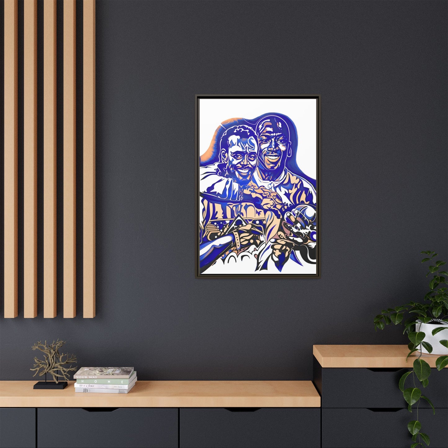 NsArt-Walter P and MJ. Custom Framed Matte Canvas Print, Multi-color Retro Basketball Artwork.