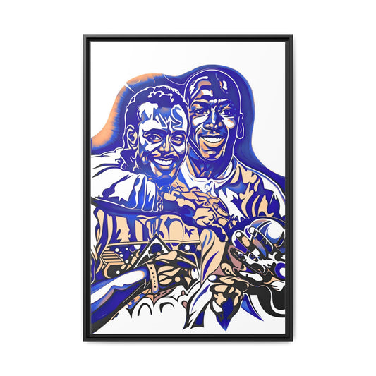 NsArt-Walter P and MJ. Custom Framed Matte Canvas Print, Multi-color Retro Basketball Artwork.