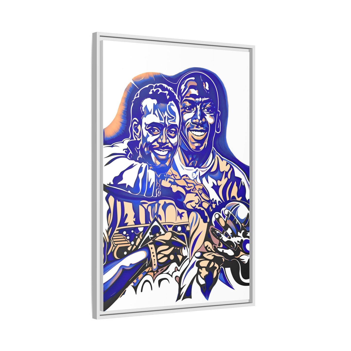 NsArt-Walter P and MJ. Custom Framed Matte Canvas Print, Multi-color Retro Basketball Artwork.