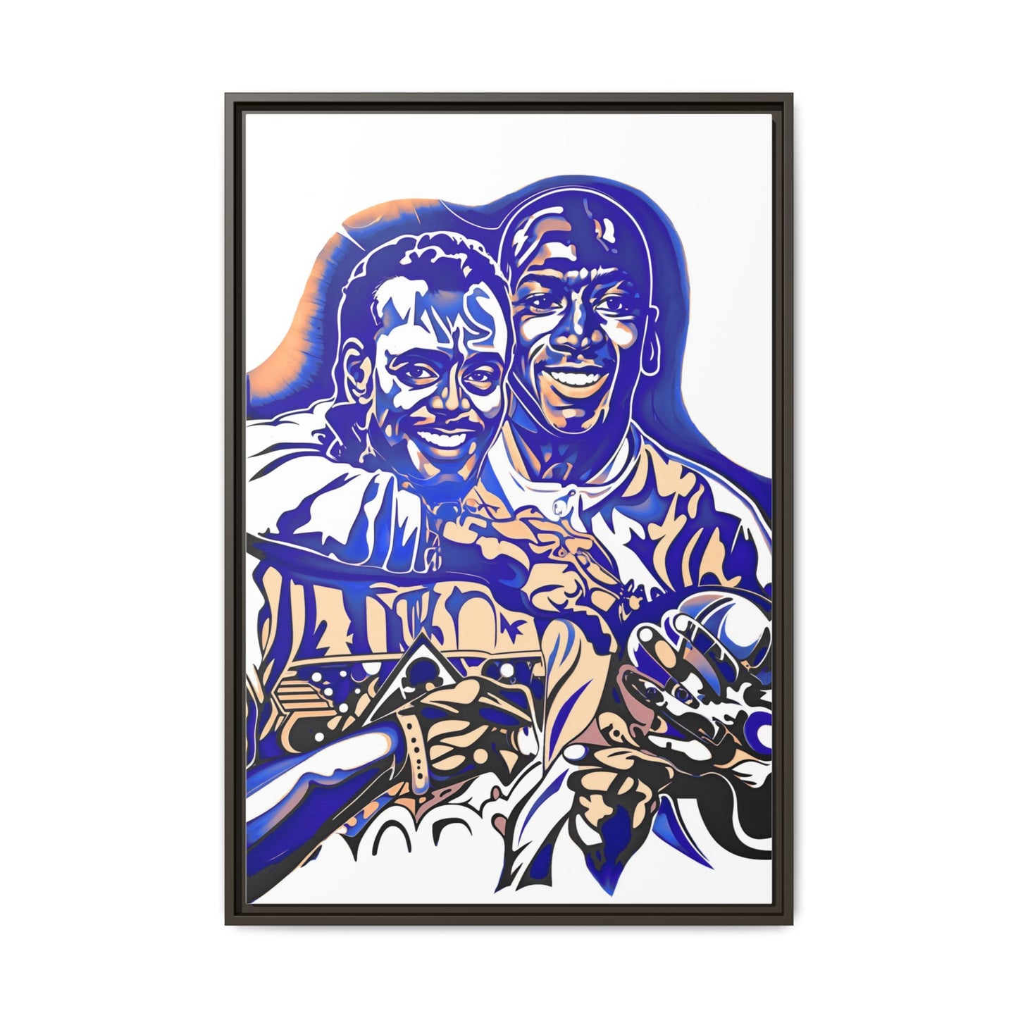 NsArt-Walter P and MJ. Custom Framed Matte Canvas Print, Multi-color Retro Basketball Artwork.